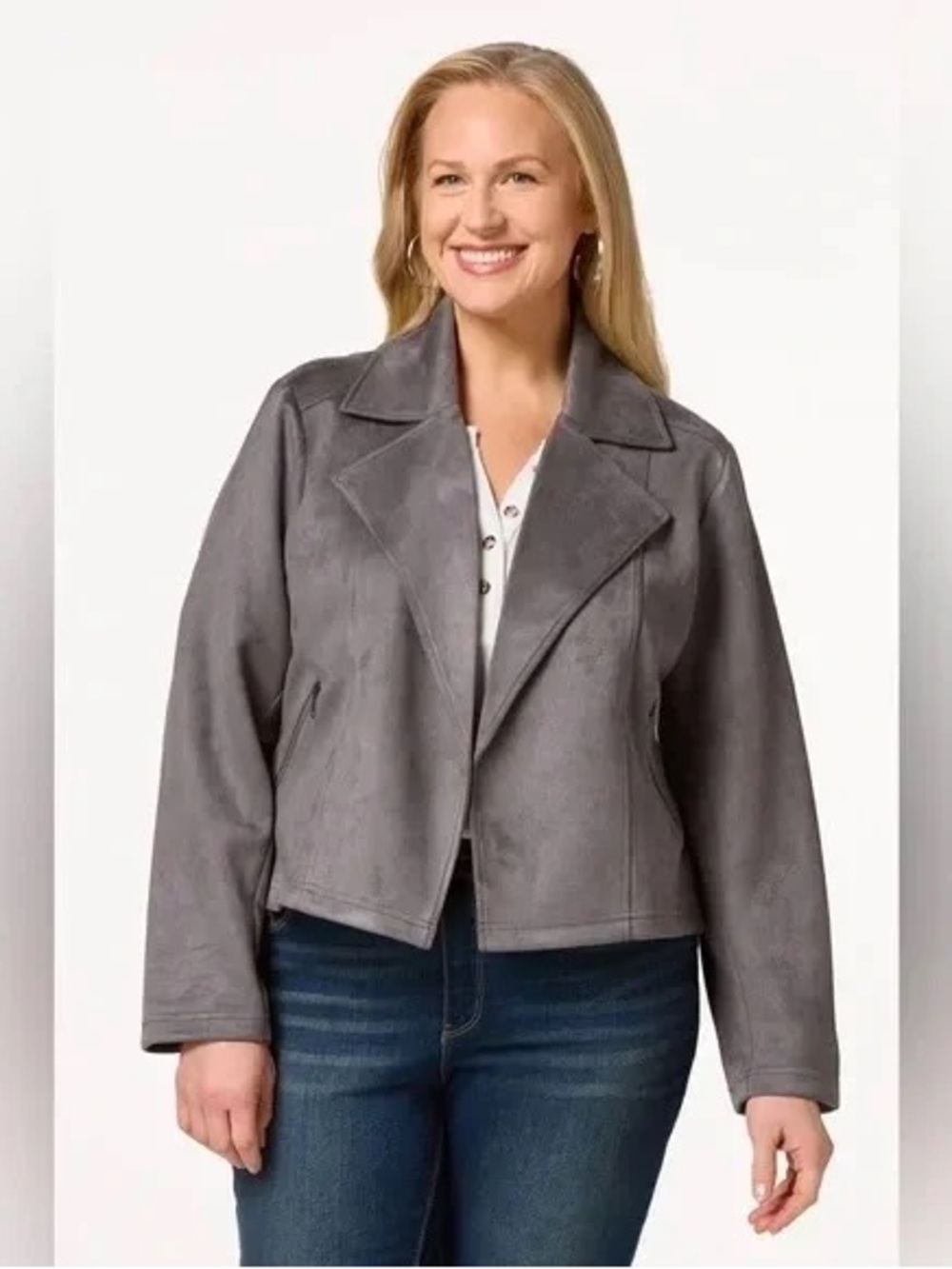 Cato | Gray Cropped Vegan Suede-Look Bomber Jacket